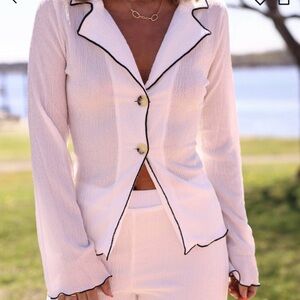 Off White Women's Jacket with Black Trim